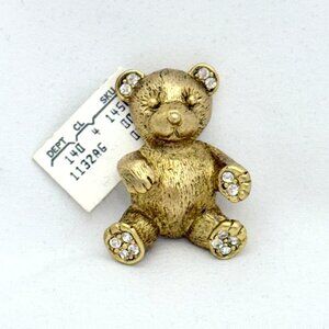 Vintage Gold Tone Teddy Bear Brooch Marshall Fields - NWT